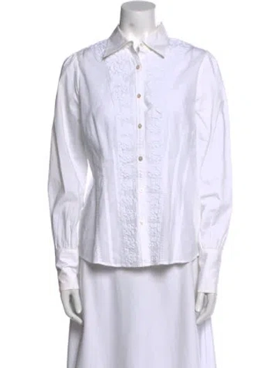 Pre-owned Badgley Mischka Long Sleeve Button-up Top In White