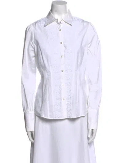 Pre-owned Badgley Mischka Long Sleeve Button-up Top In White