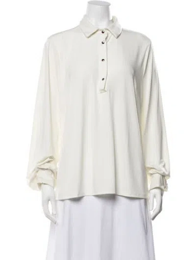 Pre-owned Badgley Mischka Long Sleeve Polo In White