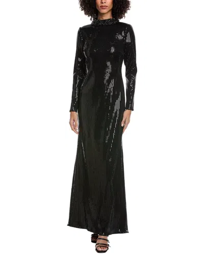 Badgley Mischka Beaded Mock-neck Sequin Gown In Multi