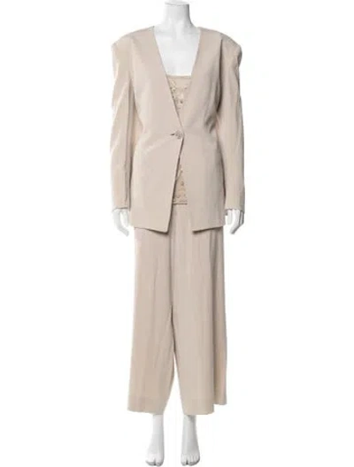 Pre-owned Badgley Mischka Mesh Accents Pantsuit In Neutrals