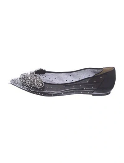 Pre-owned Badgley Mischka Mesh Lace Pattern Ballet Flats In Black