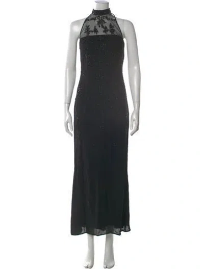 Pre-owned Badgley Mischka Mesh Long Dress In Black