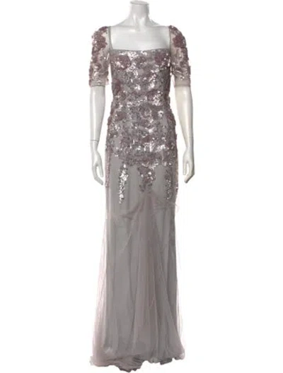Pre-owned Badgley Mischka Mesh Long Dress In Grey