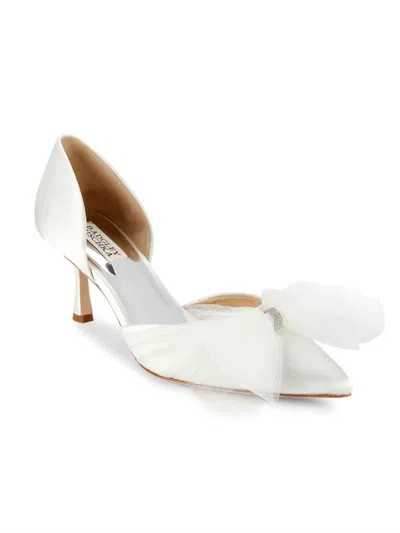 Badgley Mischka Metallic Festive Embellished Bow Pumps In White