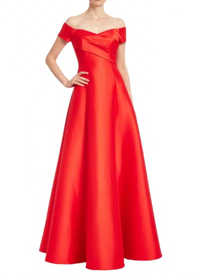 Badgley Mischka Mikado Off Shoulder Aline Gown In Red