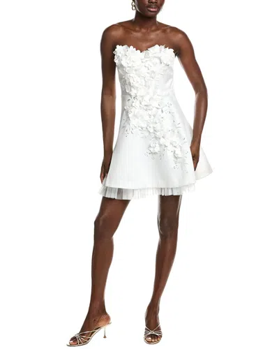 Badgley Mischka Mini A-line Flower Cocktail Dress In White
