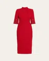 Badgley Mischka Mock-neck Beaded Shimmer Tweed Midi Dress In Red