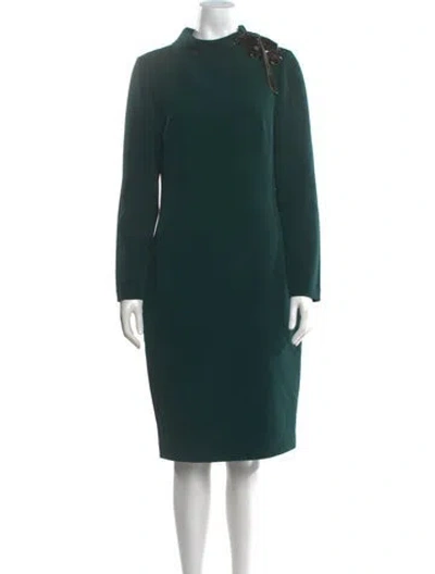 Pre-owned Badgley Mischka Mock Neck Knee-length Dress In Green