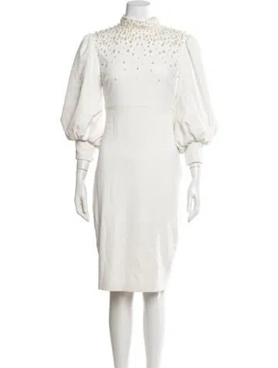 Pre-owned Badgley Mischka Mock Neck Knee-length Dress In White