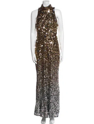 Pre-owned Badgley Mischka Mock Neck Long Dress In Black