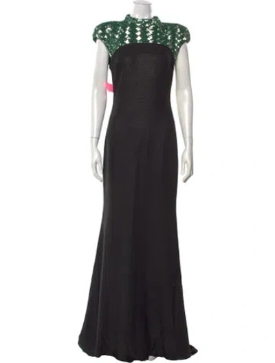 Pre-owned Badgley Mischka Mock Neck Long Dress In Black