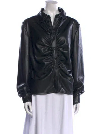 Pre-owned Badgley Mischka Mock Neck Long Sleeve Button-up Top In Black