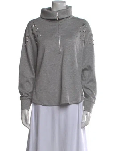 Pre-owned Badgley Mischka Mock Neck Long Sleeve Sweatshirt In Gray