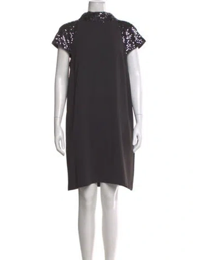 Pre-owned Badgley Mischka Mock Neck Mini Dress In Black