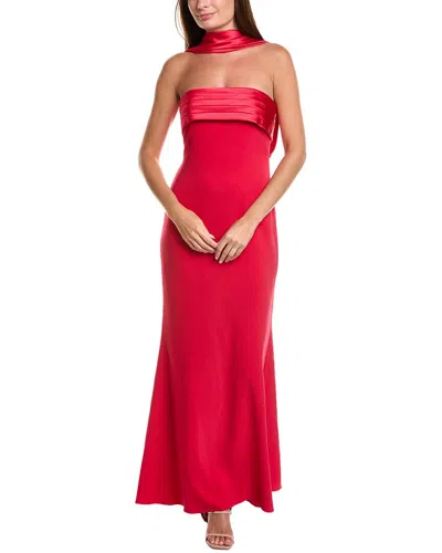 Badgley Mischka Neck Scarf Strapless Gown In Red