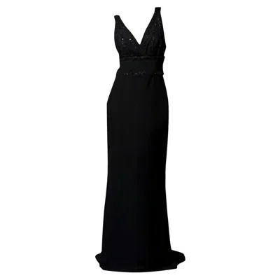 Pre-owned Badgley Mischka New  Beaded Evening Dress Gown Sz 4 In Black
