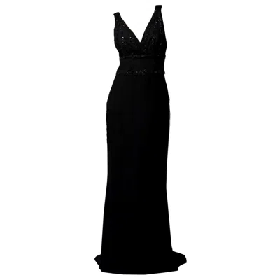 Pre-owned Badgley Mischka New  Beaded Evening Dress Gown Sz 6 In Black