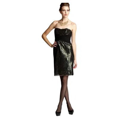 Pre-owned Badgley Mischka New  Black Lace And Gold Lame Cocktail Dress Sz 2