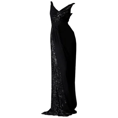 Pre-owned Badgley Mischka New  Couture Beaded Evening Dress Gown Sz 4 In Black