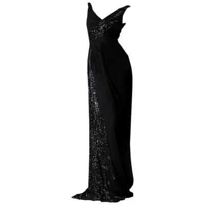 Pre-owned Badgley Mischka New  New Couture Beaded Evening Dress Gown Sz 4 In Black