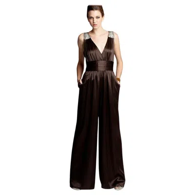 Pre-owned Badgley Mischka New  New Silk Evening Jumpsuit Dress Gown Sz 4 In Black