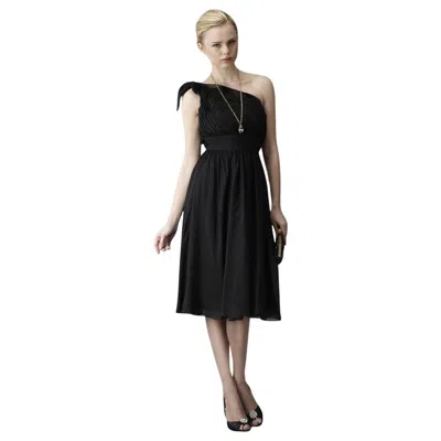 Pre-owned Badgley Mischka New  Silk Beaded Evening Cocktail Dress Size 6 In Black