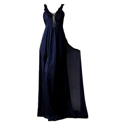 Pre-owned Badgley Mischka New  Silk Evening Dress Gown Sz 6 In Black