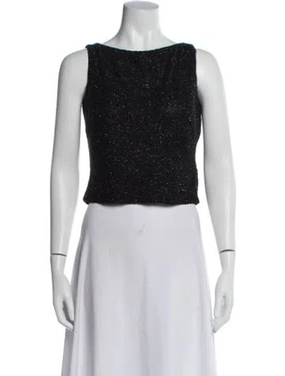 Pre-owned Badgley Mischka Nylon Bateau Neckline Top In Black
