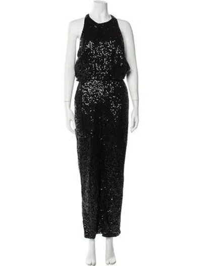 Pre-owned Badgley Mischka Nylon Halterneck Jumpsuit In Black