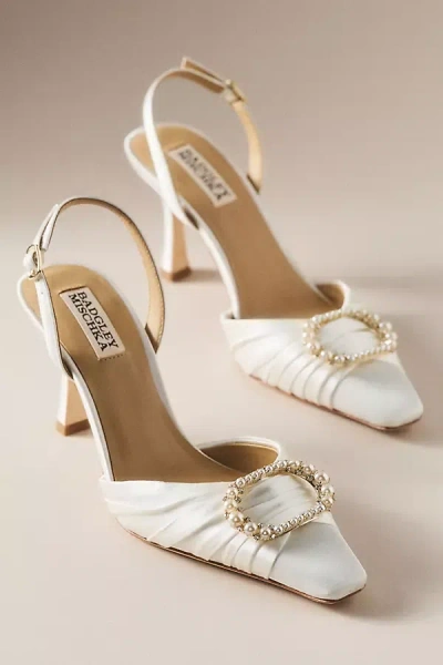 Badgley Mischka Octaviah Embellished Buckle Slingback Pumps In White