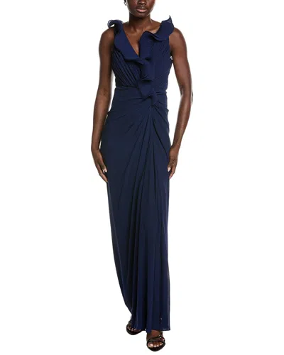 Badgley Mischka Octo Ruffle Gown In Blue
