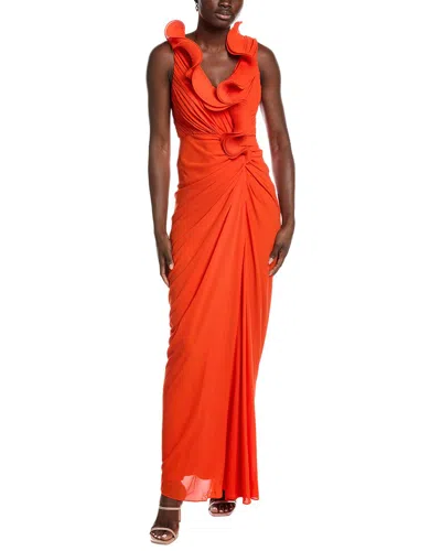 Badgley Mischka Octo Ruffle Gown In Red