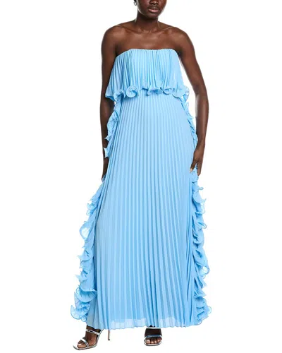 Badgley Mischka Octo Ruffle Pleated Gown In Blue