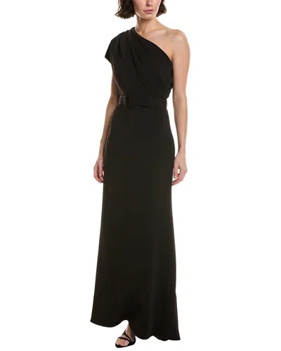 Badgley Mischka Belted One-shoulder Column Gown In Black
