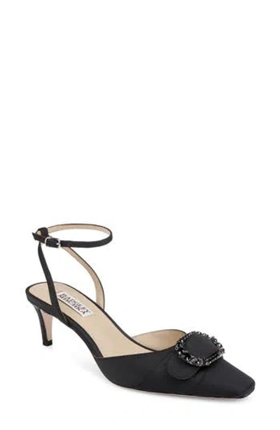 Badgley Mischka Odesza Kitten Heel Ankle Strap Pump In Black Crepe