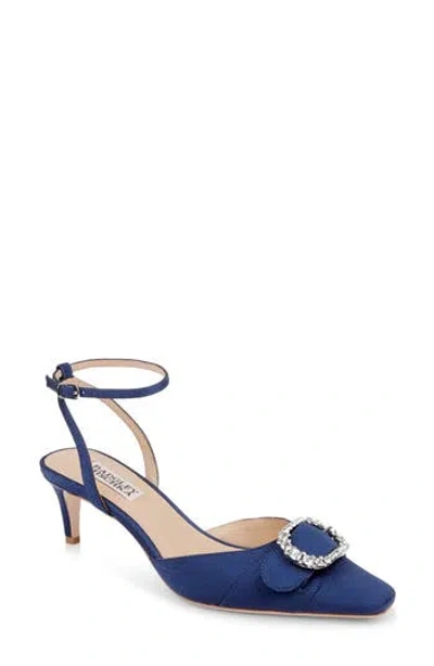 Badgley Mischka Odesza Kitten Heel Ankle Strap Pump In Navy Crepe