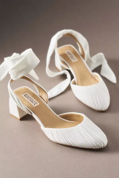 Badgley Mischka Ofelia Ruched Ankle-wrap Block Heels In White