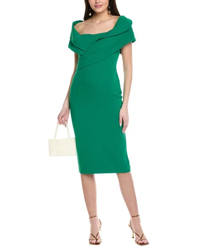 Badgley Mischka Off-the-shoulder Draped Crepe Midi Dress In Green