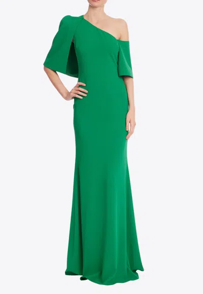 Badgley Mischka Off-shoulder Draped Maxi Dress In Green