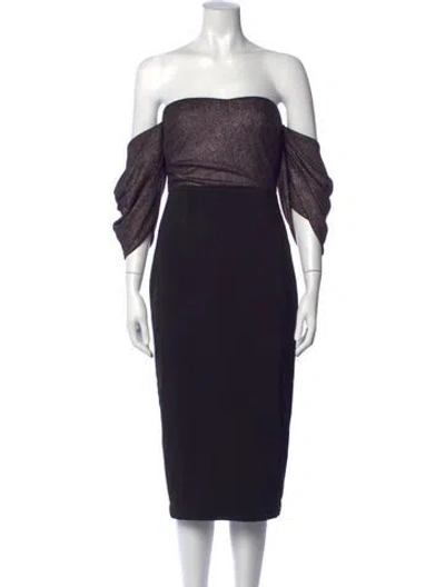 Pre-owned Badgley Mischka Off-the-shoulder Knee-length Dress In Black
