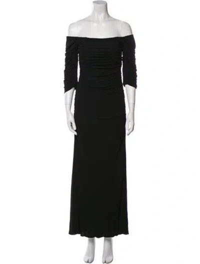 Pre-owned Badgley Mischka Off-the-shoulder Long Dress In Black