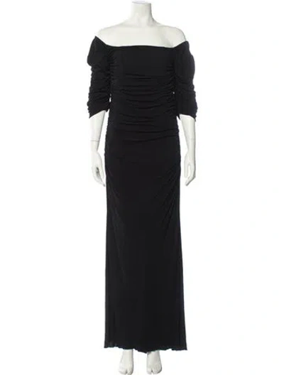 Pre-owned Badgley Mischka Off-the-shoulder Long Dress In Black