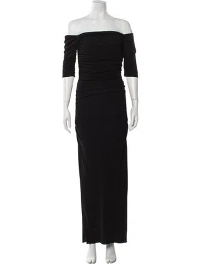 Pre-owned Badgley Mischka Off-the-shoulder Long Dress In Black