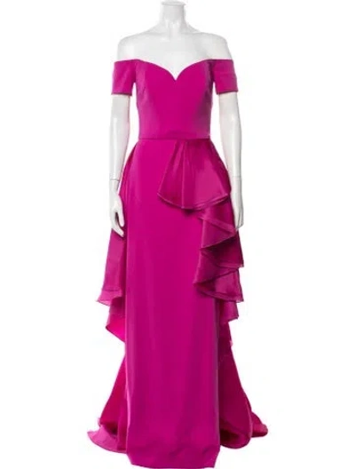 Pre-owned Badgley Mischka Off-the-shoulder Long Dress In Pink