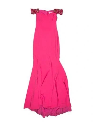Pre-owned Badgley Mischka Off-the-shoulder Long Dress In Pink