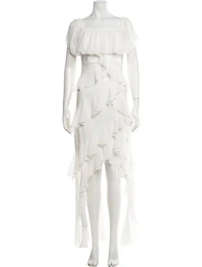 Pre-owned Badgley Mischka Off-the-shoulder Long Dress In White
