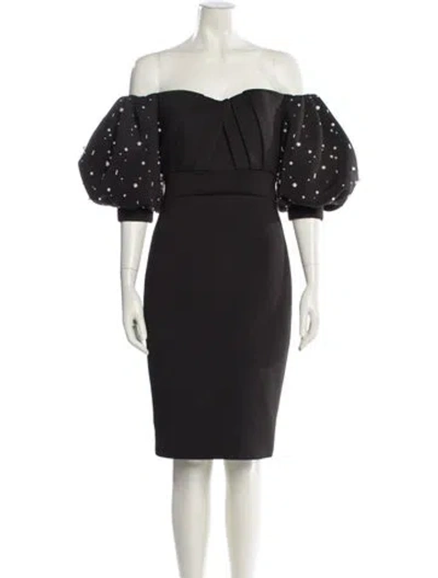 Pre-owned Badgley Mischka Off-the-shoulder Mini Dress In Black