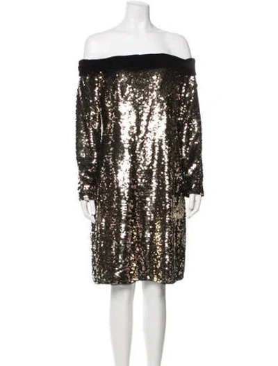 Pre-owned Badgley Mischka Off-the-shoulder Mini Dress W/ Tags In Black/gold
