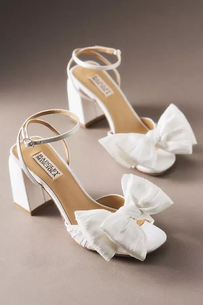 Badgley Mischka Olani Bow Platform Ankle Strap Sandals In White